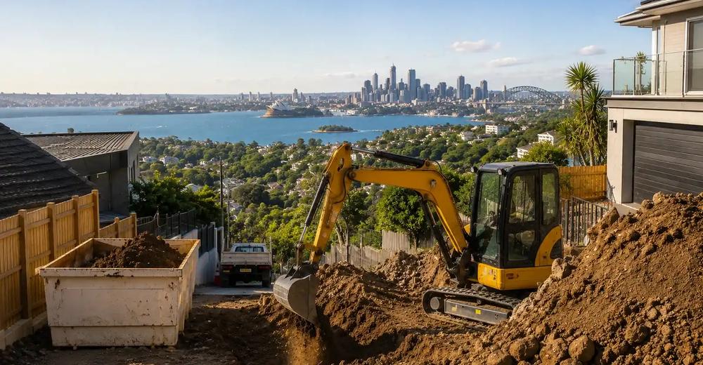Bellevue Hill: 1,400 m³ out of a driveway you can’t turn a ute in.