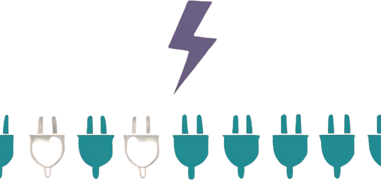 llustration of a row of EV charging plugs with some faded to grey outlines, beneath a purple lightning bolt — representing India's installed but non-functional public chargers.