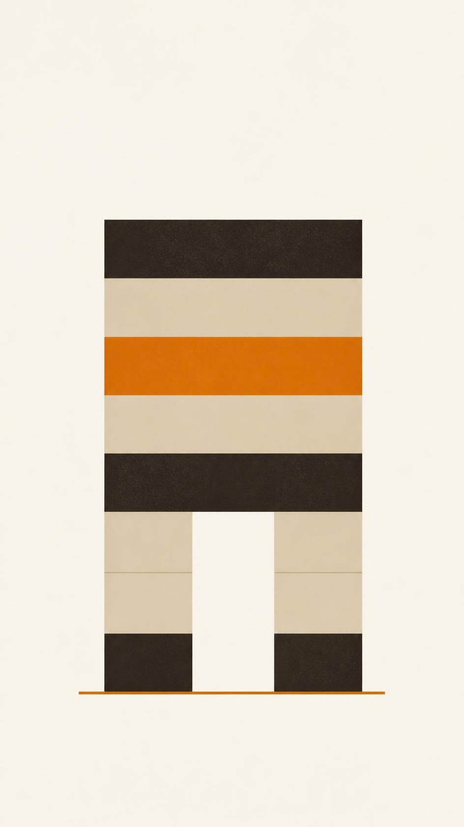 A metro viaduct span, a flat deck on two legs, banded in umber and sand with one amber band, drawn as a flat illustration.