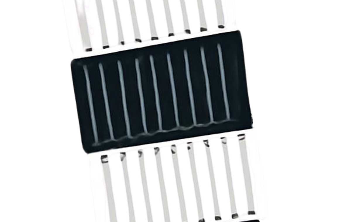 Minimalist flat editorial illustration of a tall, top-heavy stack of heavy black ribbed blocks balancing on a single small orange block that is cracking the ground beneath it — depicting how mounting war-risk surcharges pile onto India's importers until landed costs fracture their margins.