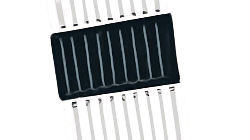 Minimalist flat editorial illustration of a tall, top-heavy stack of heavy black ribbed blocks balancing on a single small orange block that is cracking the ground beneath it — depicting how mounting war-risk surcharges pile onto India's importers until landed costs fracture their margins.