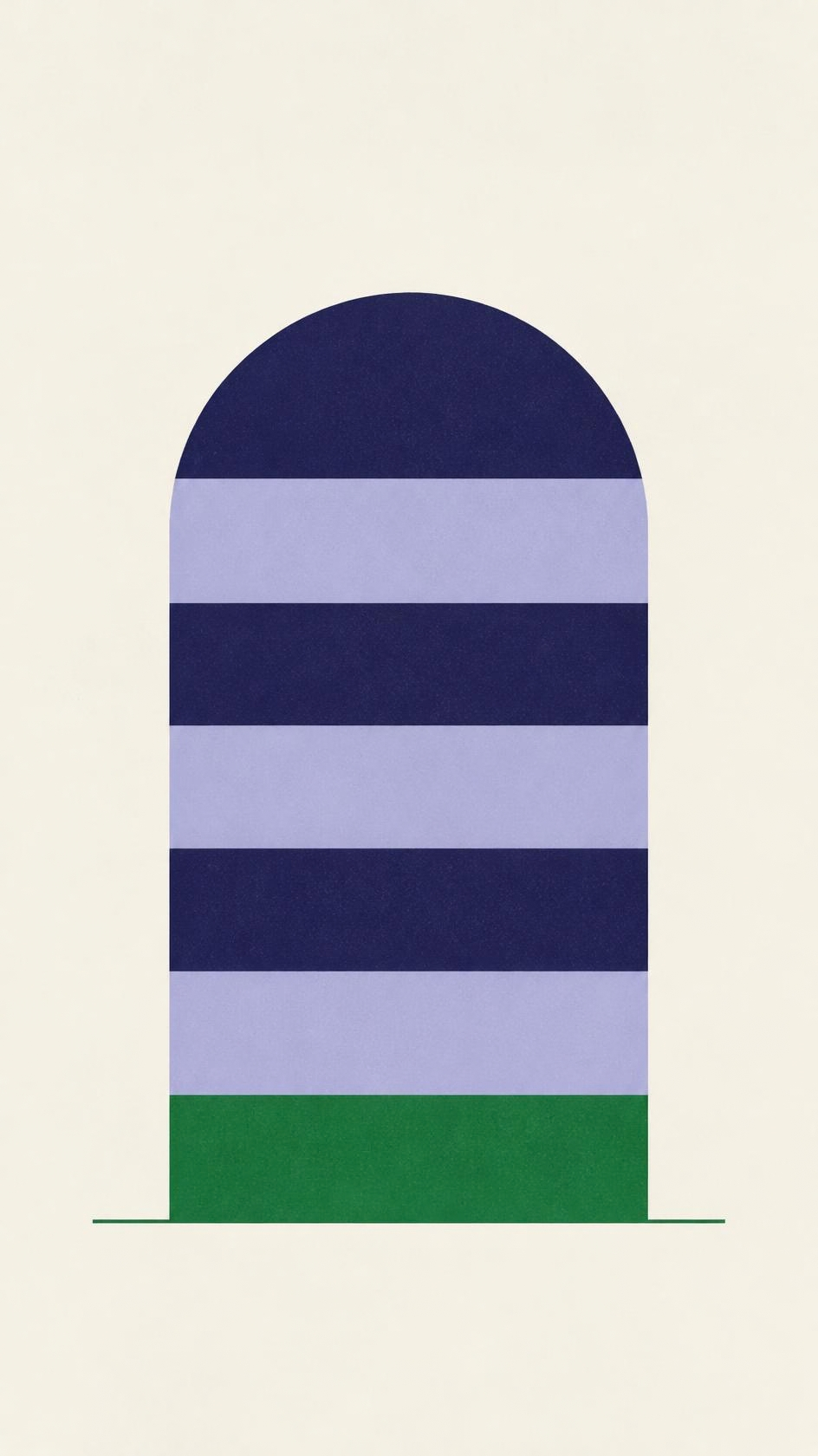 A round-topped vault arch banded in ink indigo and periwinkle on a green base band, drawn as a flat illustration.