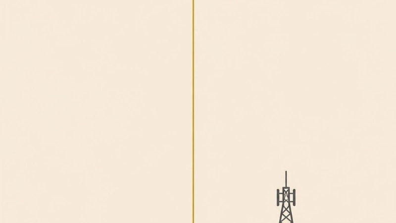 Minimalist illustration of direct-to-device satellite connectivity: a smartphone connects straight to a satellite overhead via a single signal line, while a disconnected telecom tower stands unused nearby.