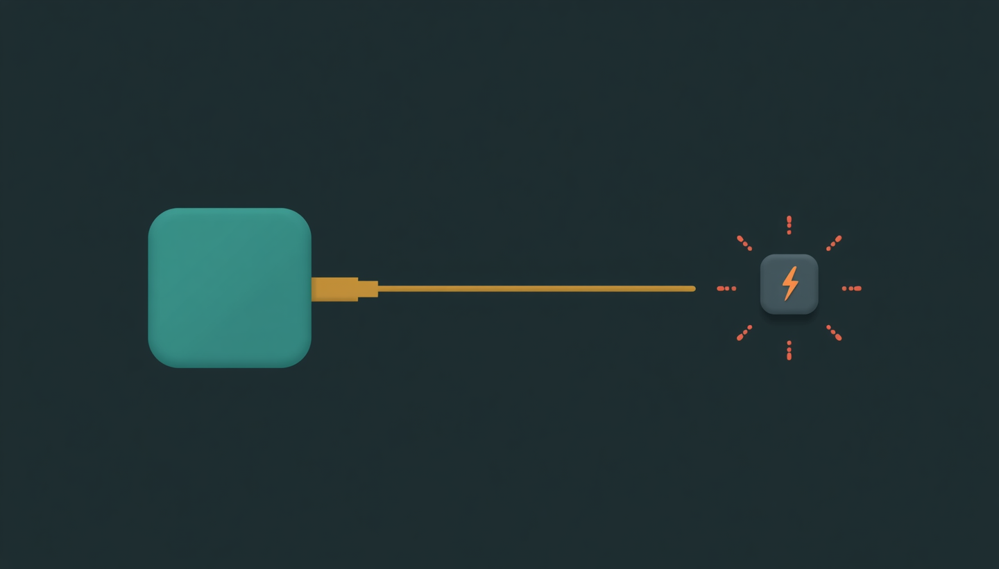 A conceptual illustration on a light ash background showing a straight dark-blue horizontal line running across the full width of the image. Three heavy teal geometric cylinders hang from the line at equal intervals, each pulling it downward into a sag. The centre cylinder creates the deepest bow. A faint orange glow radiates outward below each sagging point.