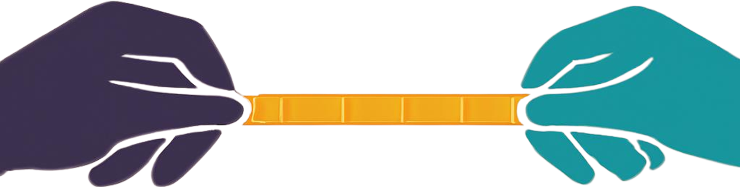Illustration of two hands — one representing telecom operators, one satellite operators — pulling opposite ends of a segmented gold band symbolising contested satellite spectrum.