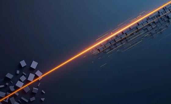 A minimalist, abstract vector illustration split diagonally by a glowing line. The lower left features disorganized, muted purple-grey geometric shapes representing inefficient legacy systems. Across the dividing line on the upper right, the shapes transform into a perfectly aligned, rapidly accelerating dark blue grid illuminated with bright orange and gold, symbolizing the efficiency and momentum of modern Grade-A logistics networks.A minimalist, abstract vector illustration split diagonally by a glowing line. The lower left features disorganized, muted purple-grey geometric shapes representing inefficient legacy systems. Across the dividing line on the upper right, the shapes transform into a perfectly aligned, rapidly accelerating dark blue grid illuminated with bright orange and gold, symbolizing the efficiency and momentum of modern Grade-A logistics networks.