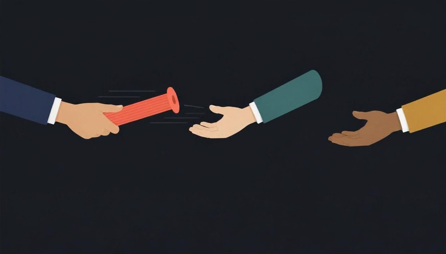 Illustration of M&A diligence teams dropping the data lineage baton between workstreams