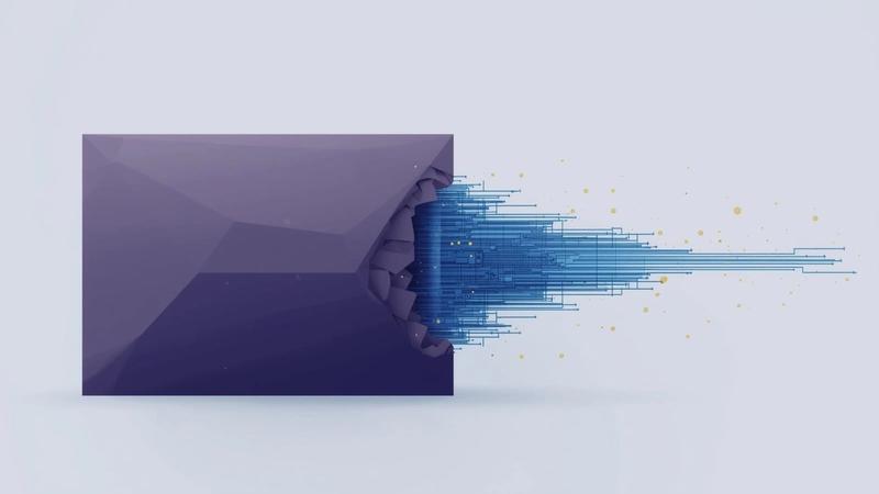 An abstract, minimalist vector illustration showing a heavy, solid dark-purple monolith on the left being transformed from the inside out. A sleek, highly advanced digital matrix of glowing gold nodes and light blue data pipelines breaks out of the monolith and expands to the right. This visualizes the article's core concept: transforming the heavy, static burden of legal compliance into a fast, automated, and seamlessly integrated engineering system.