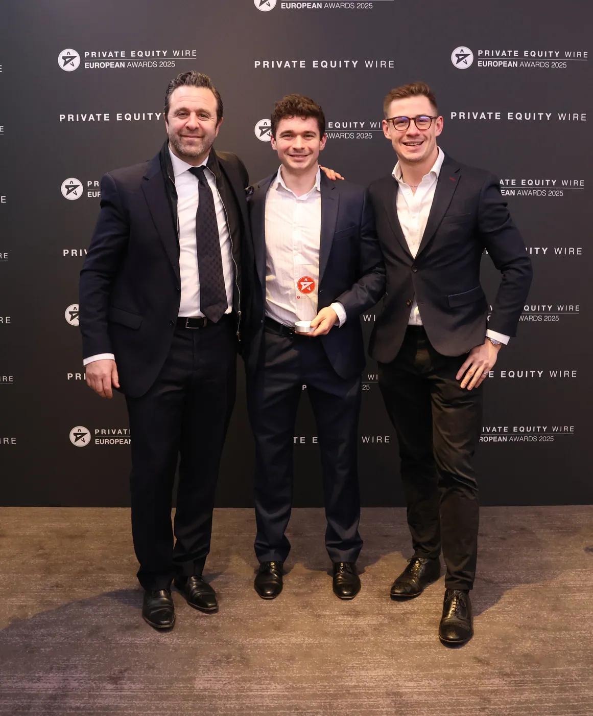 Three ALFA team members at the Private Equity Wire awards