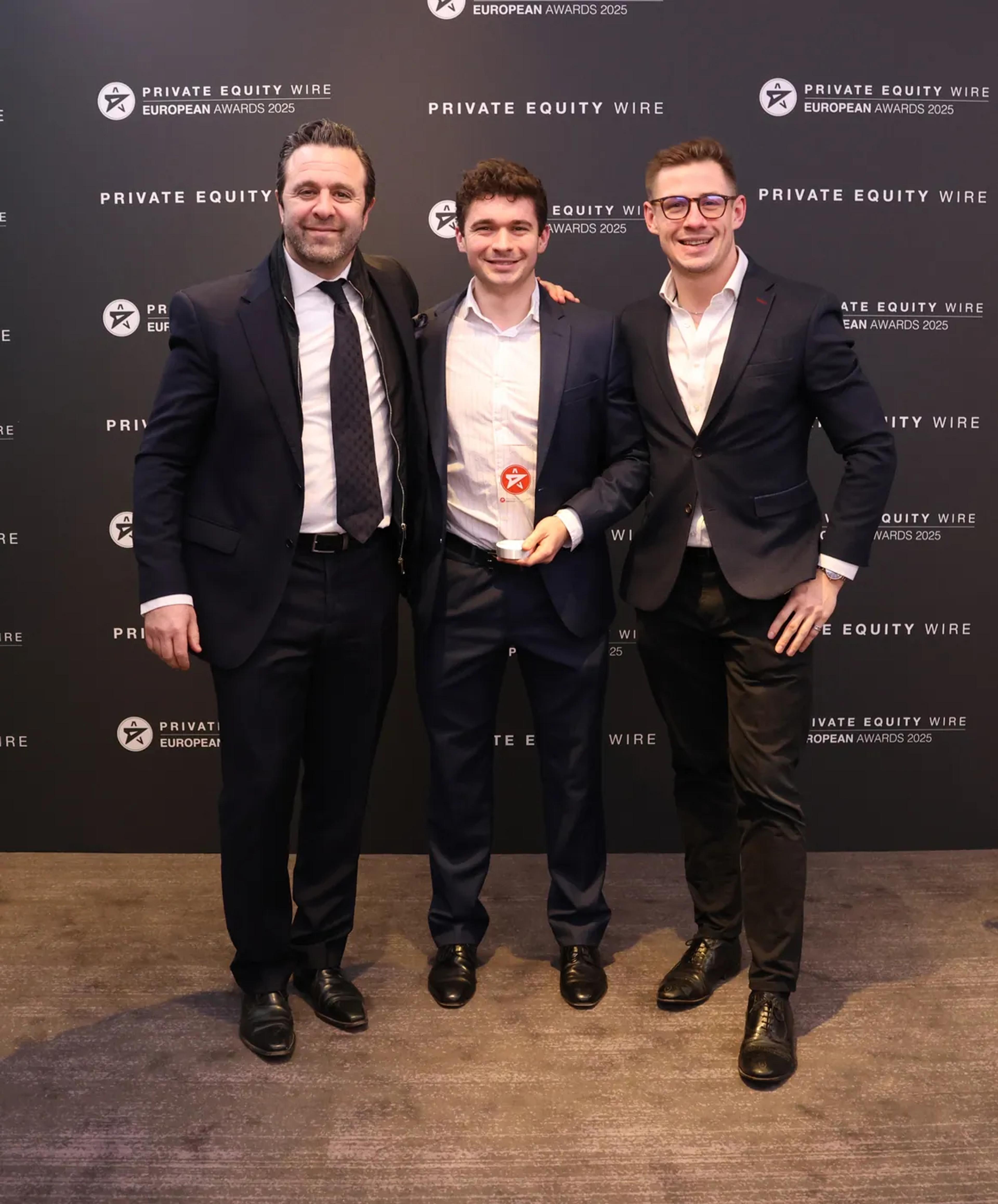 Three ALFA team members at the Private Equity Wire awards