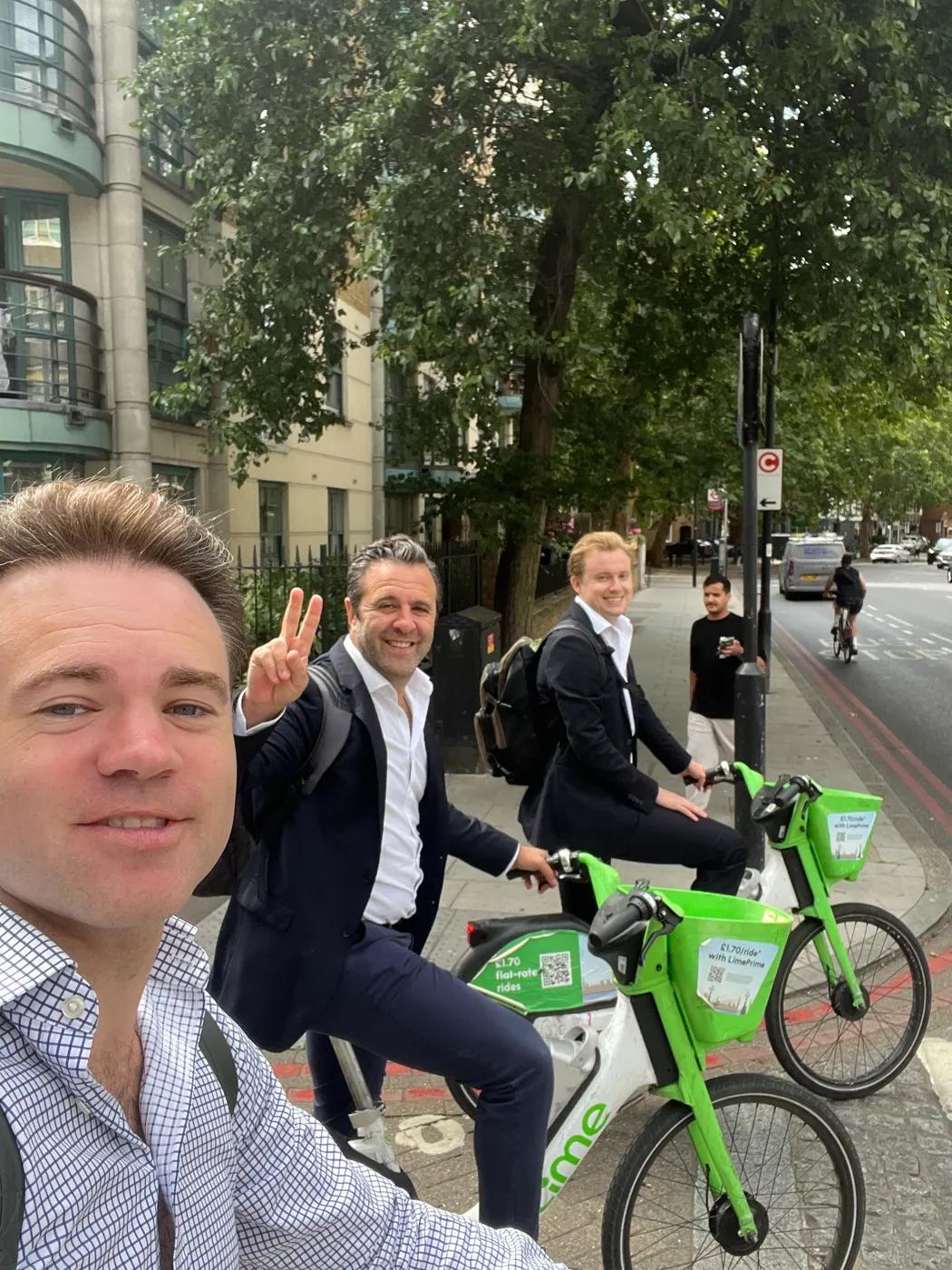 ALFA team members on a bike ride through London
