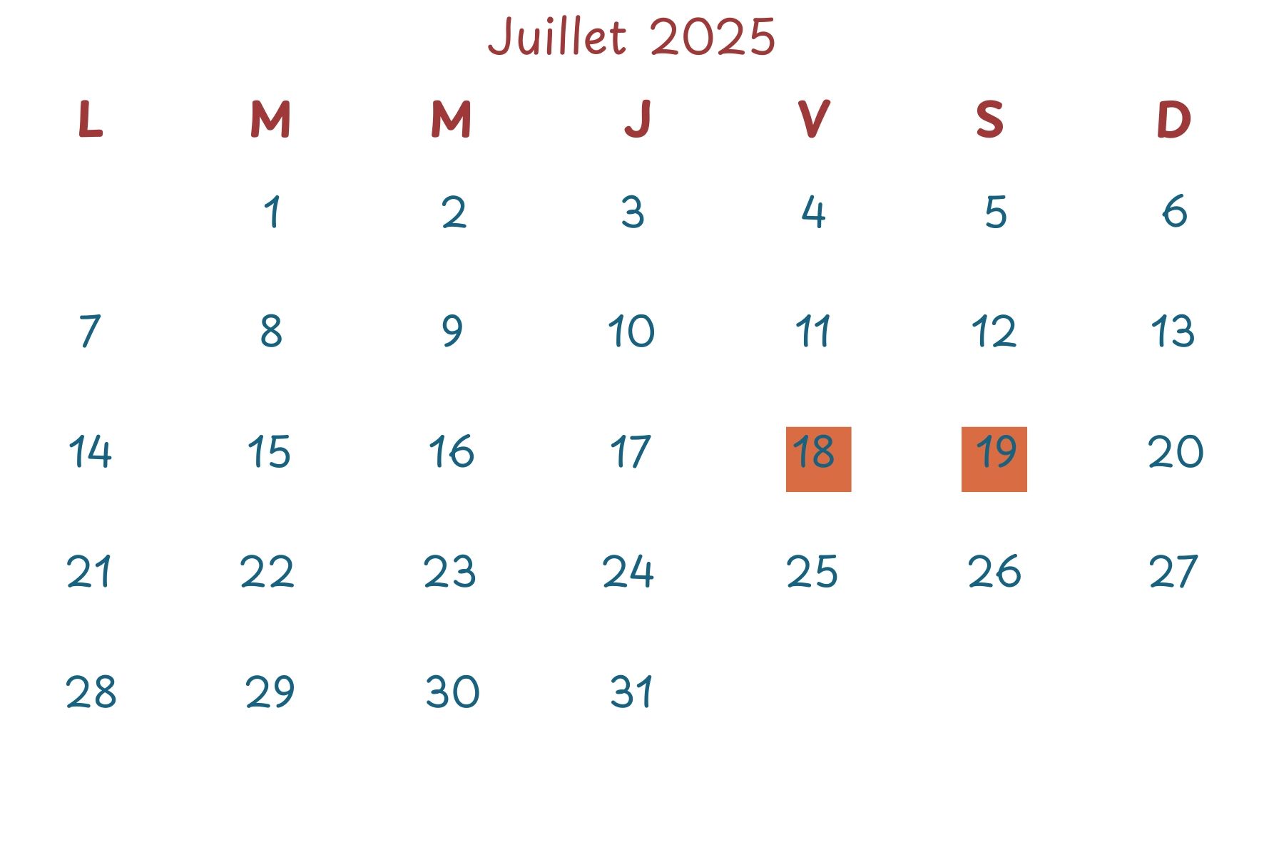 Calendrier des actions