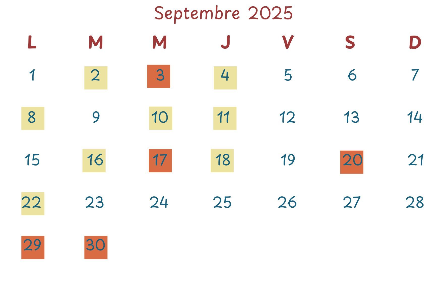 Calendrier des actions
