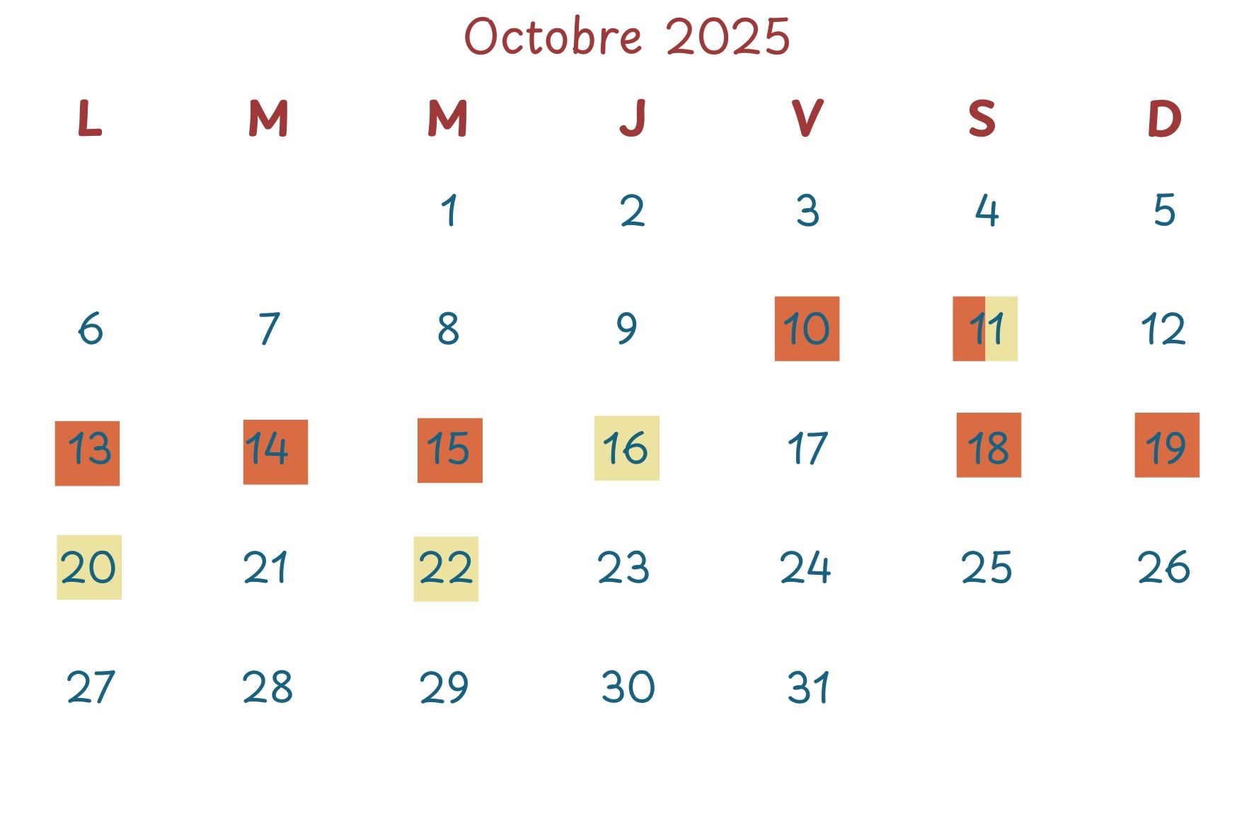 Calendrier des actions