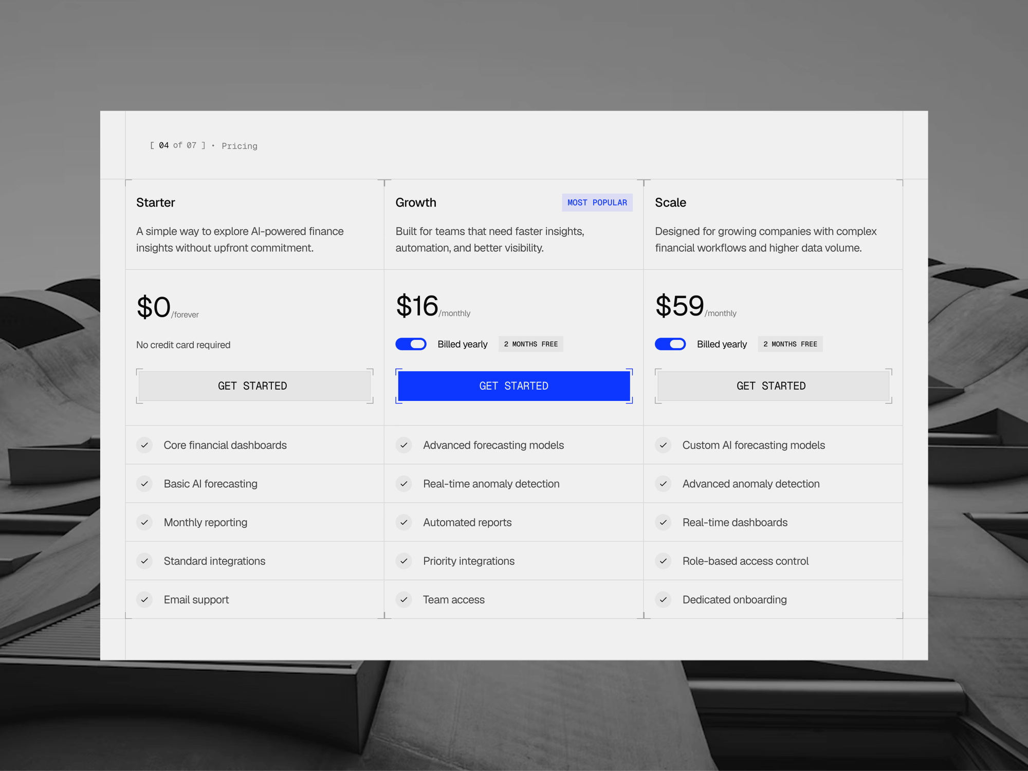 Pricing section