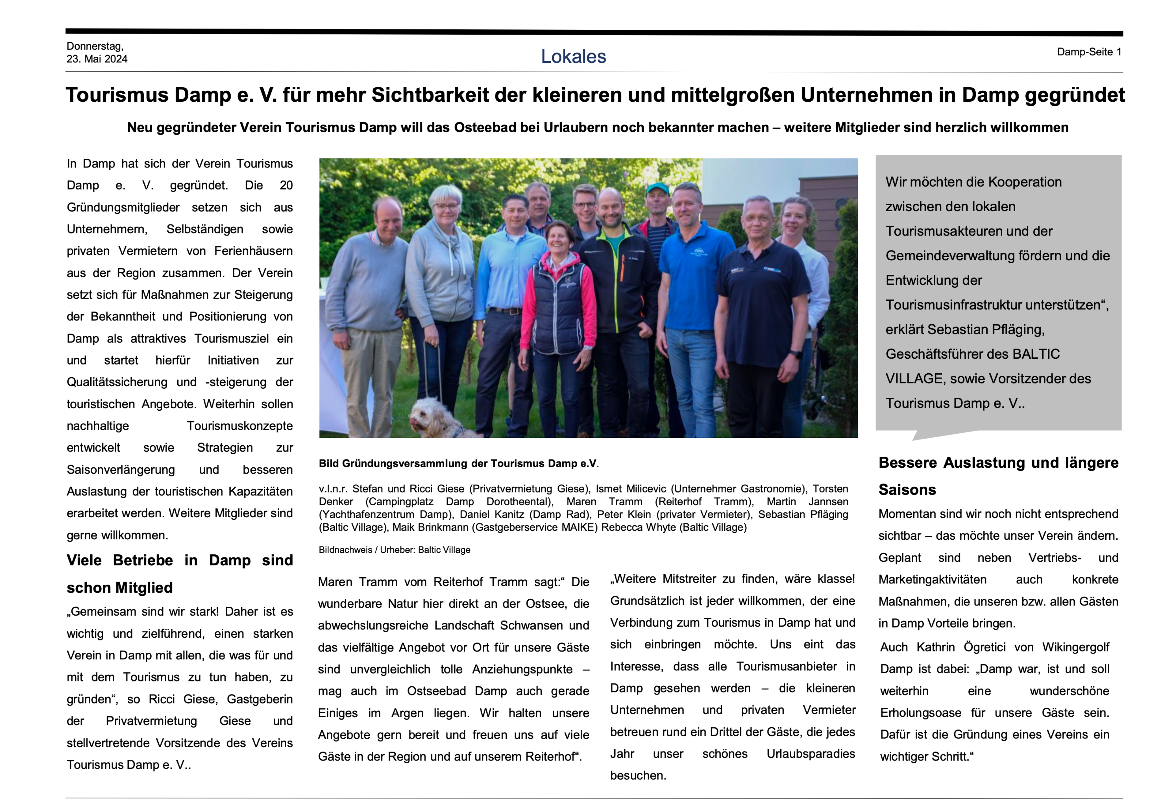 Artikel in der Eckernförder Zeitung