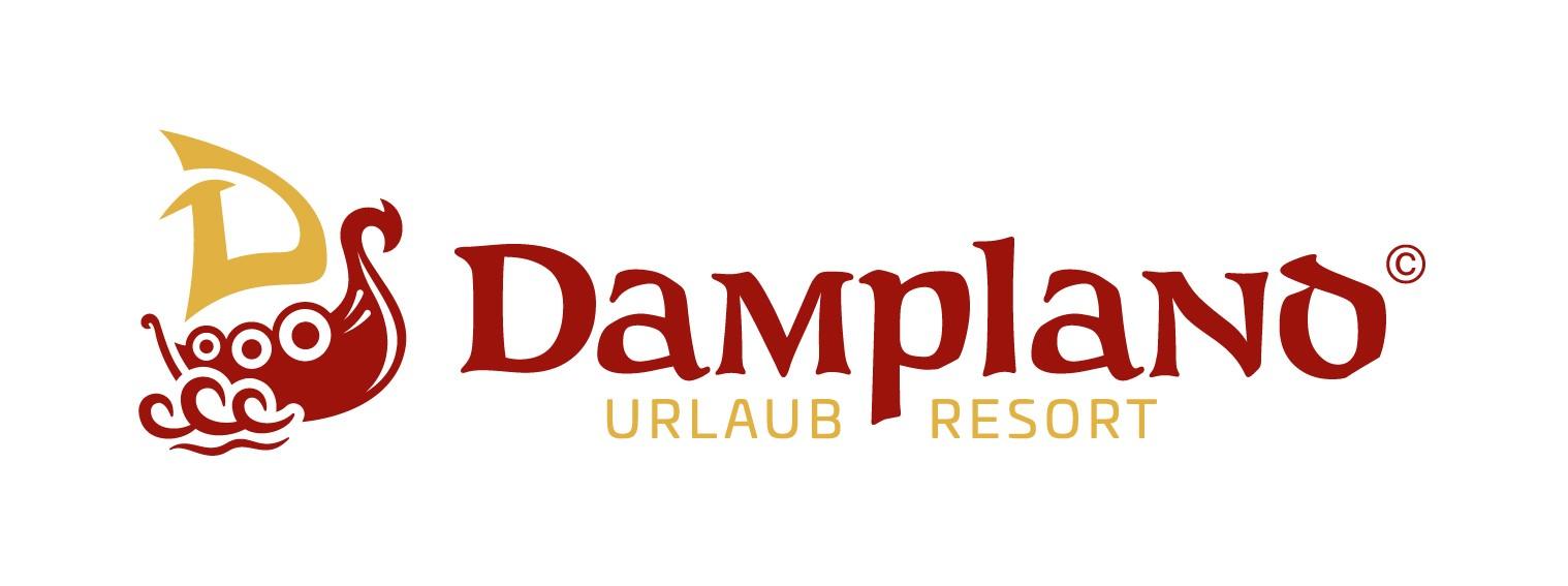 Logo des Dampland Urlaub Resorts mit einem stilisierten Wikingerschiff