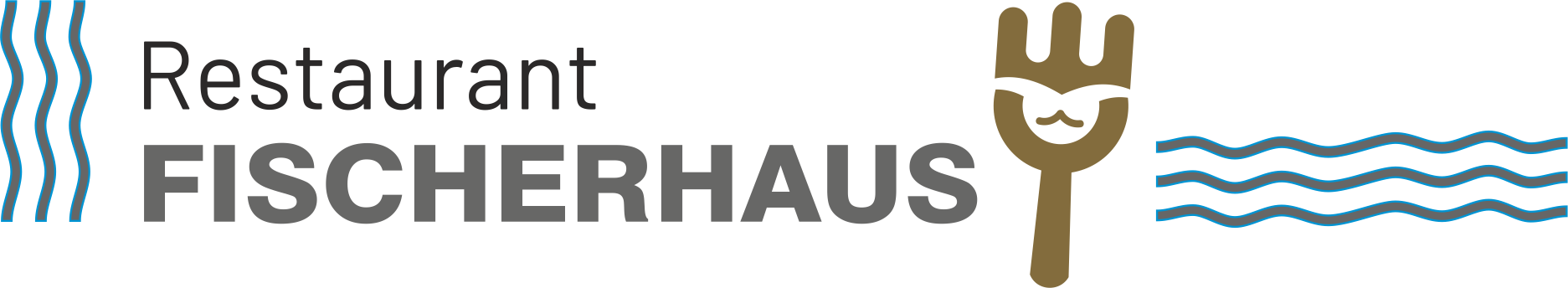 Logo des Restaurants Fischerhaus mit stilisiertem Wellenmotiv und Gabelsymbol