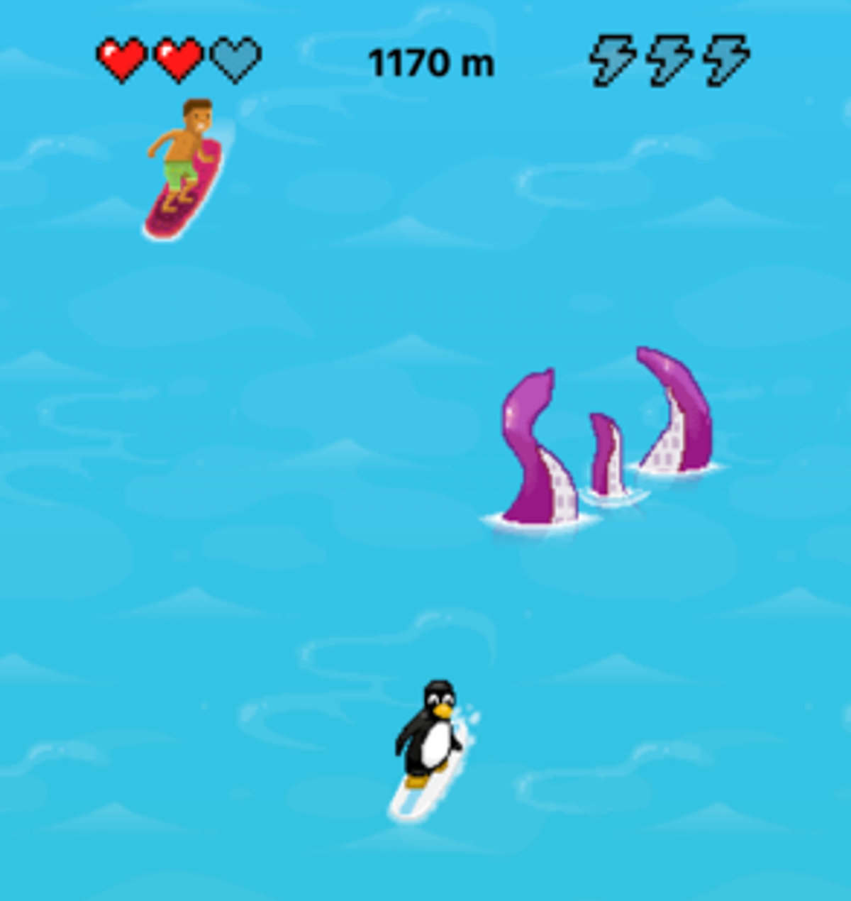 Microsoft Edge's Surf game -- the browser's answer to Chrome's Dinosaur game, featuring a surfing character dodging obstacles in the ocean