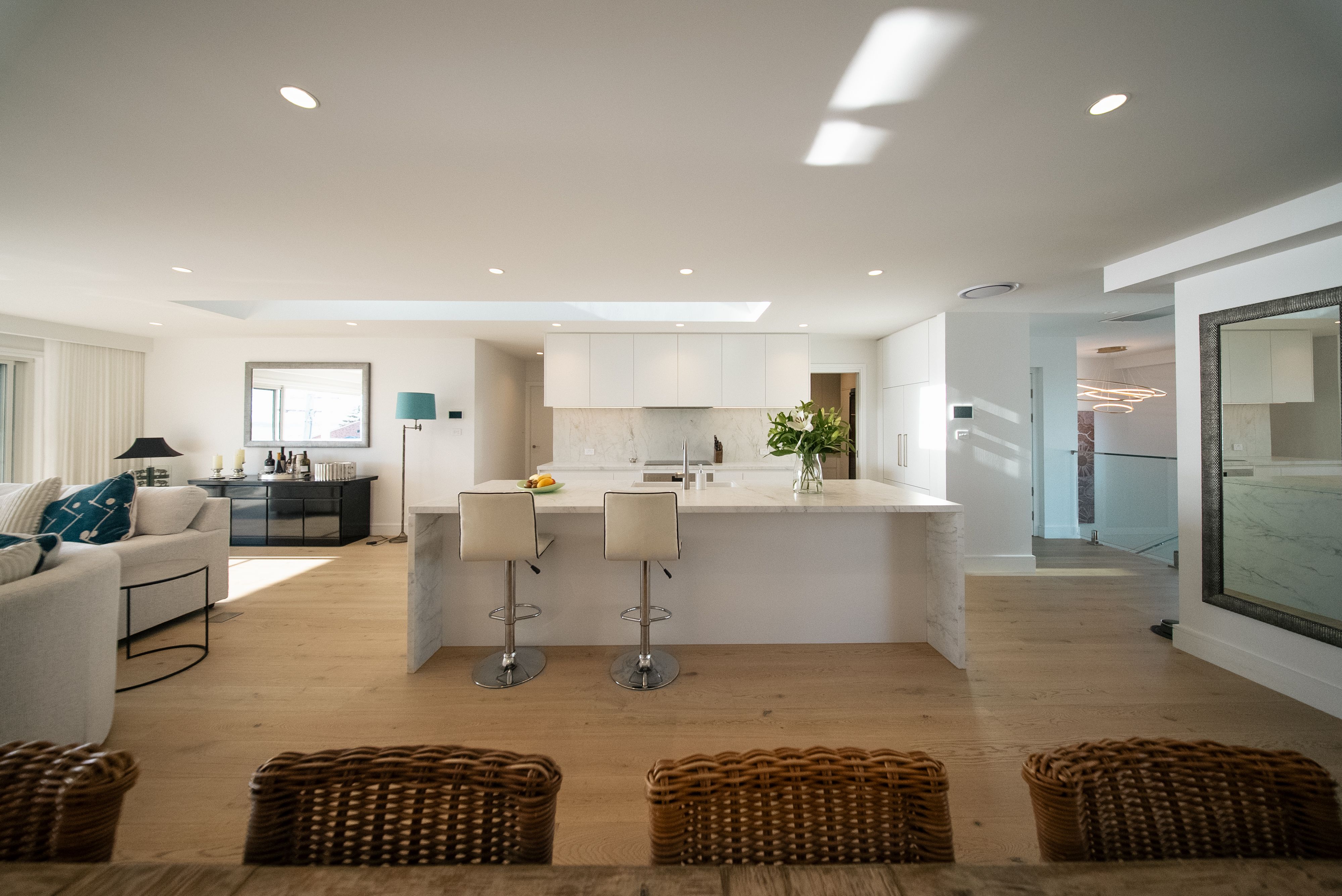 open plan living area with coastal theme