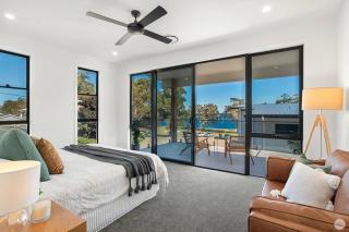 master bedroom in a waterfront property