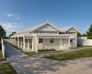 render of co-living housing with side strip