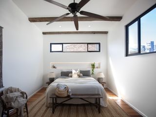 bedroom with timber accents