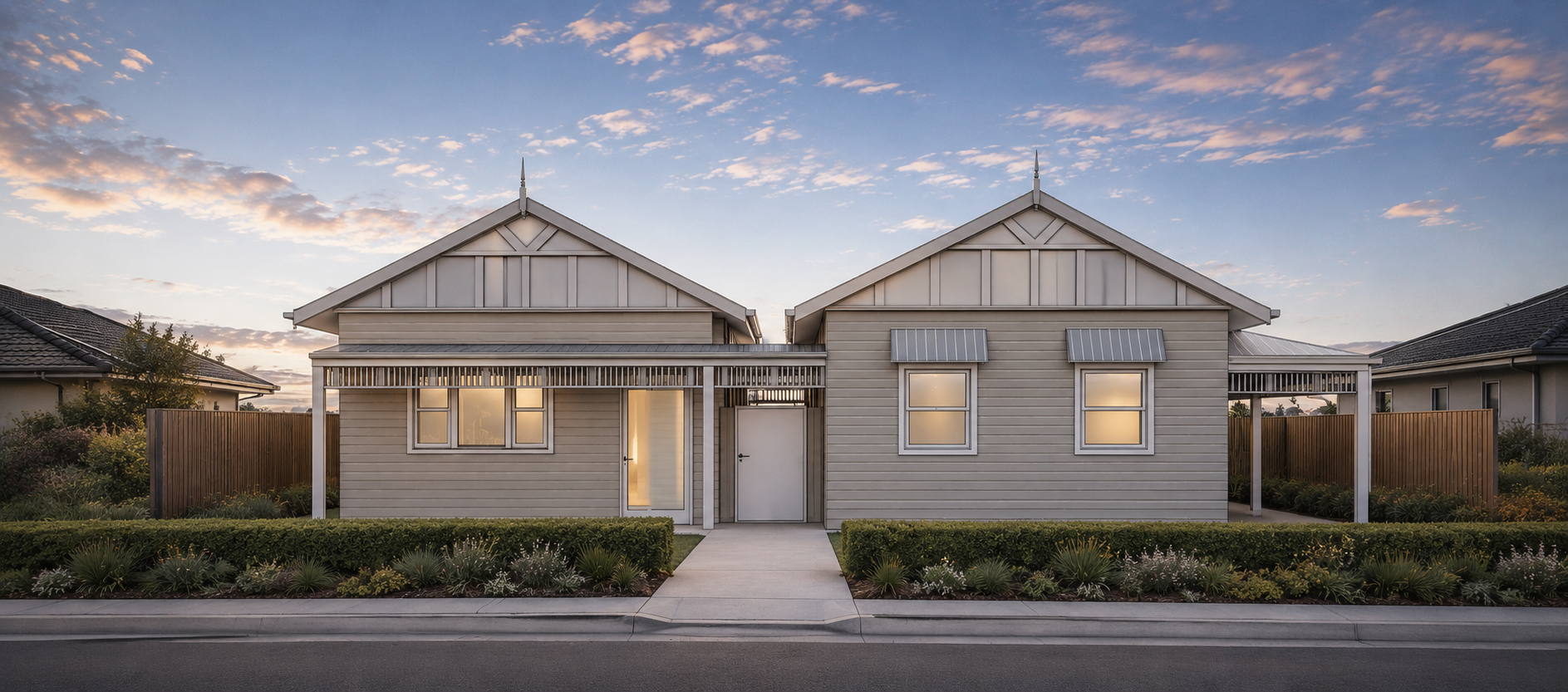 co-living housing design render showing street front facade
