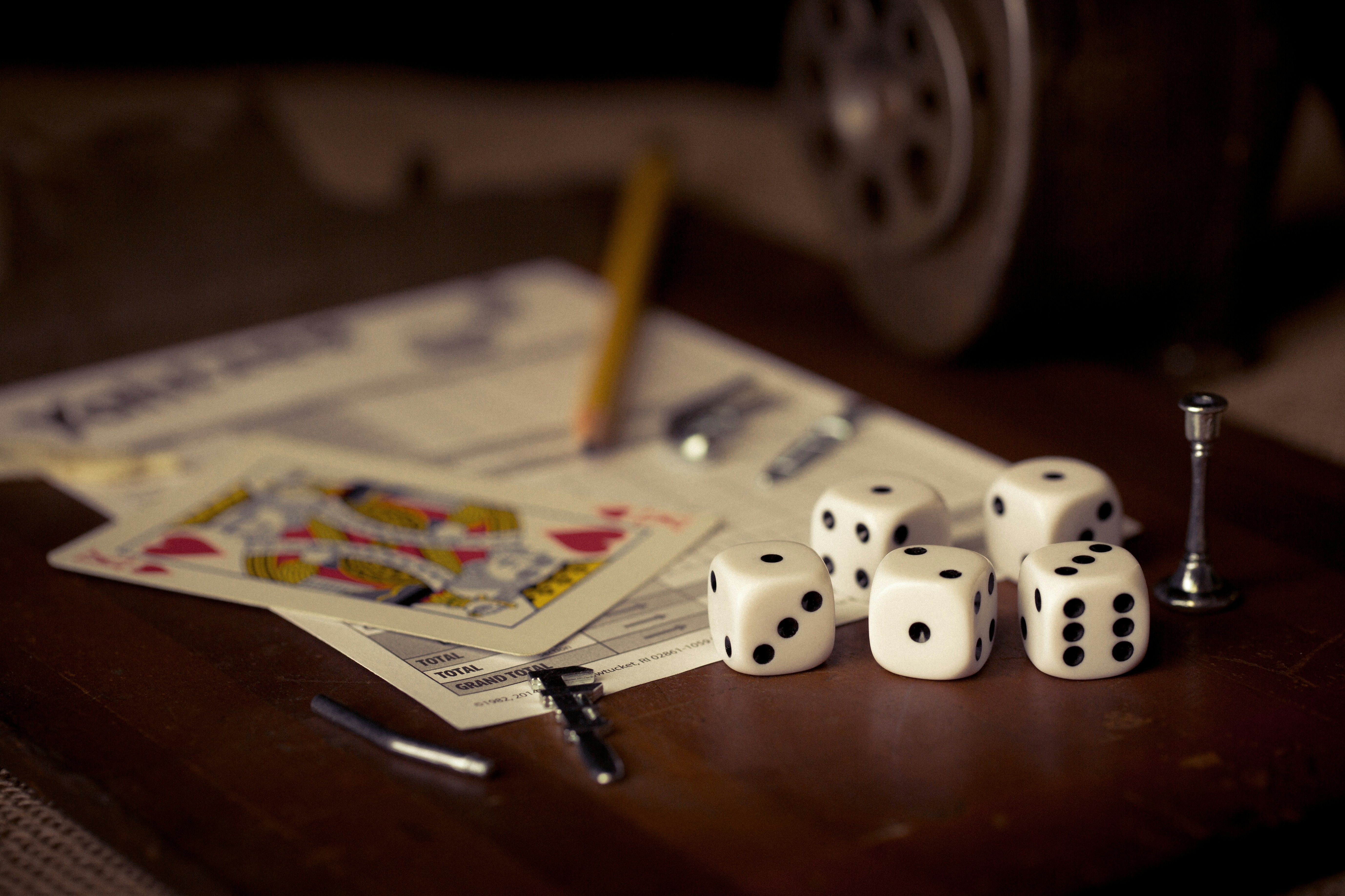 A card and couple of dice