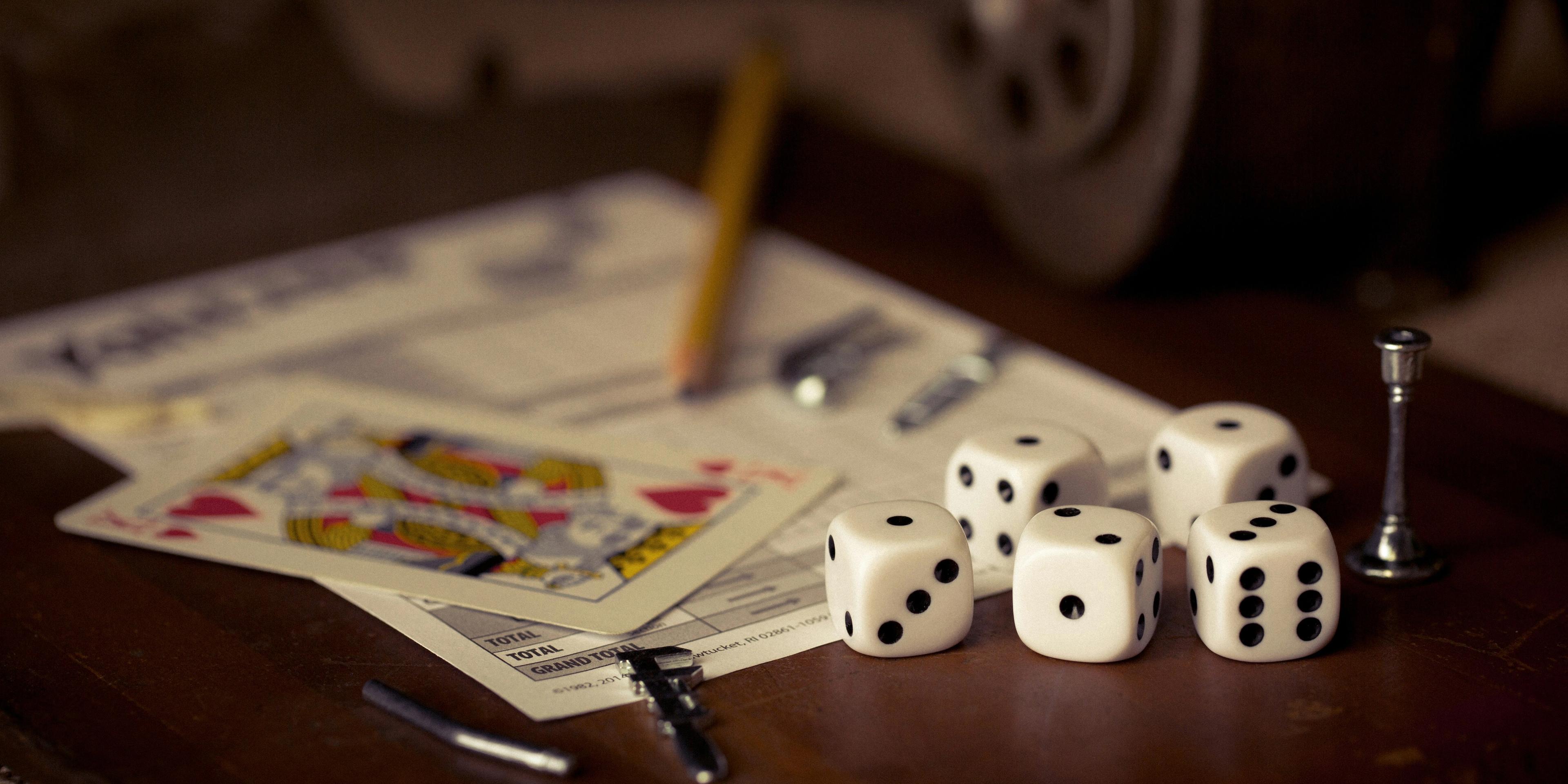 A card and couple of dice