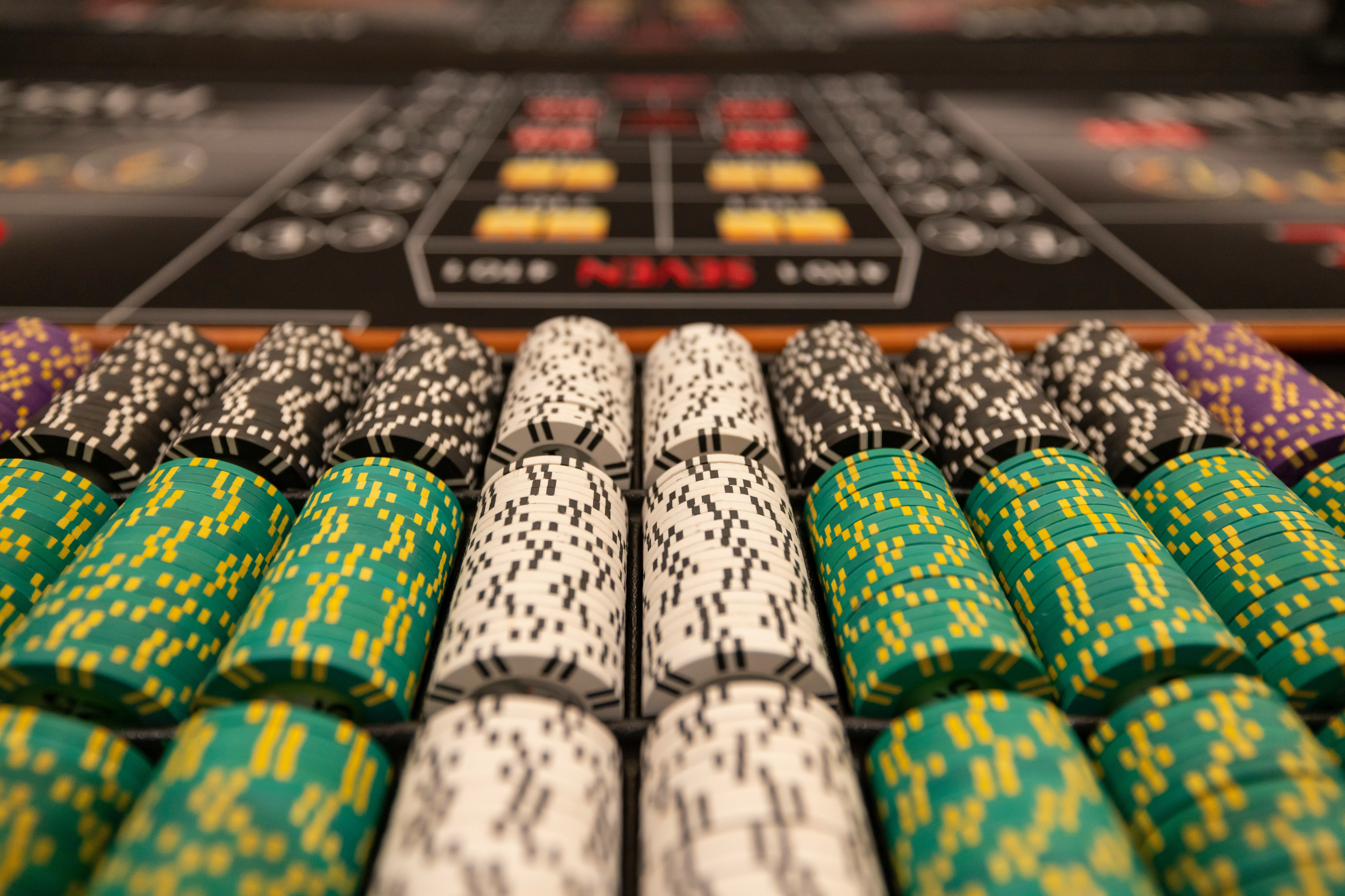 Casino chips aligned