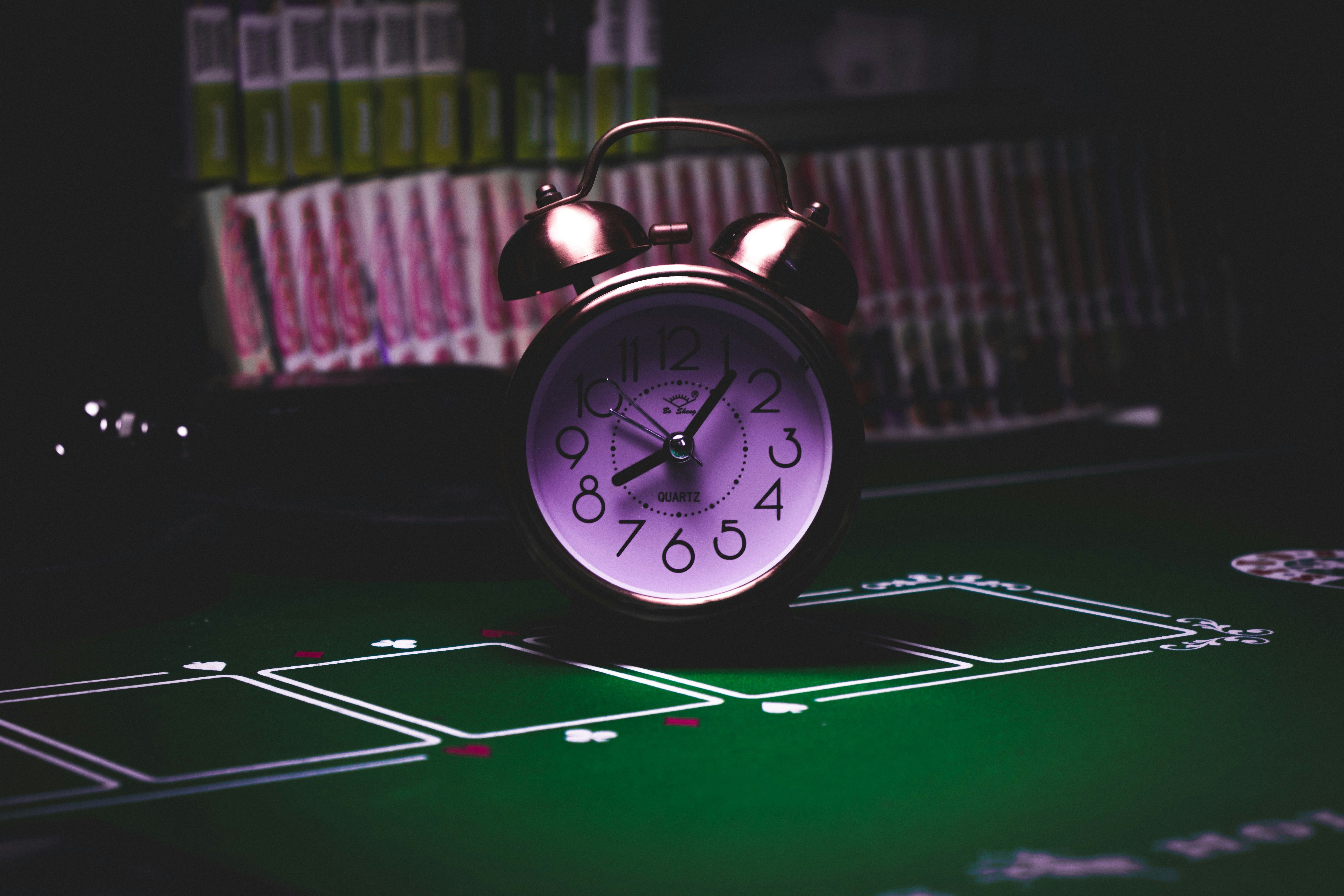 A clock on a casino table