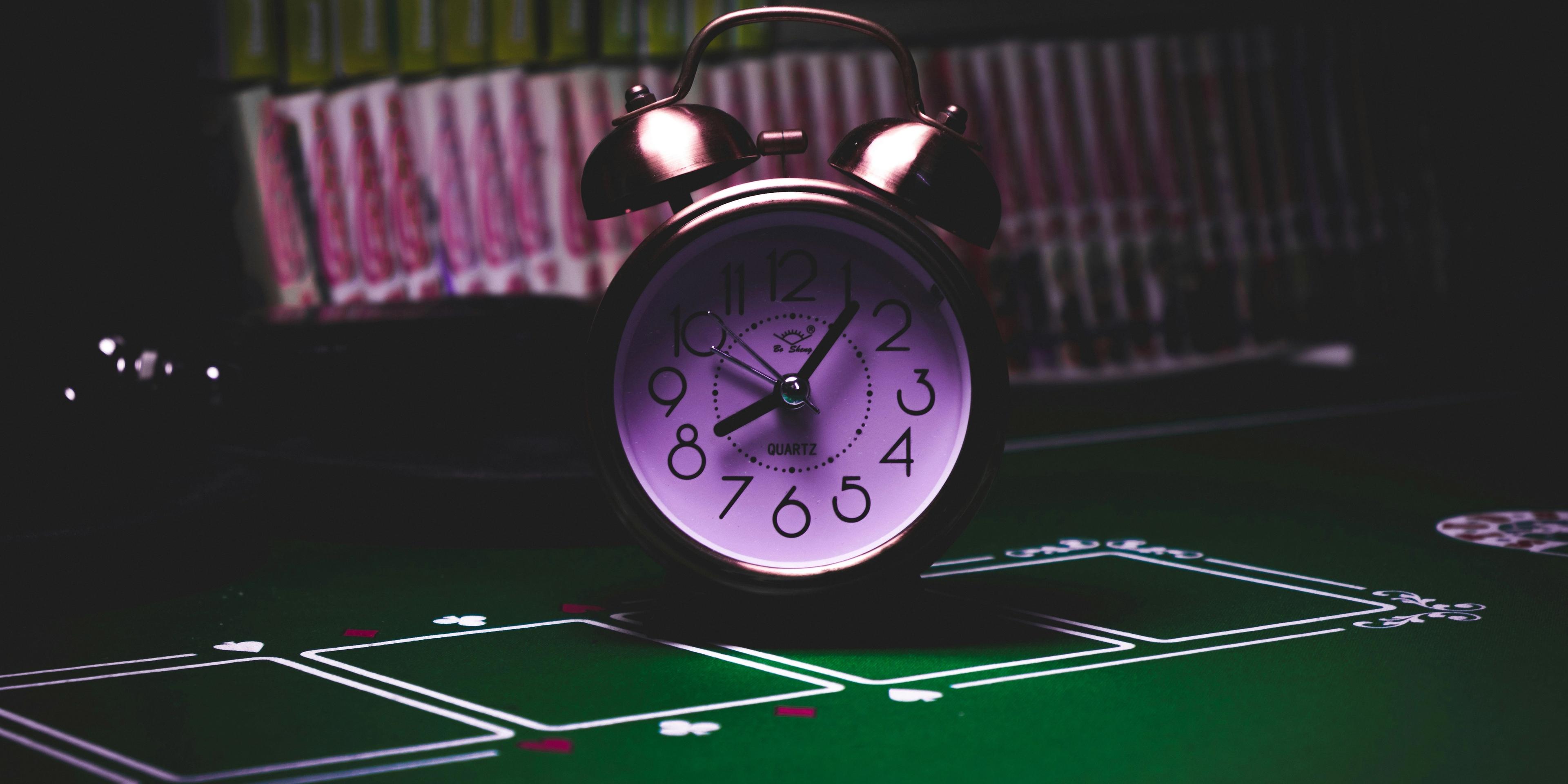 A clock on a casino table