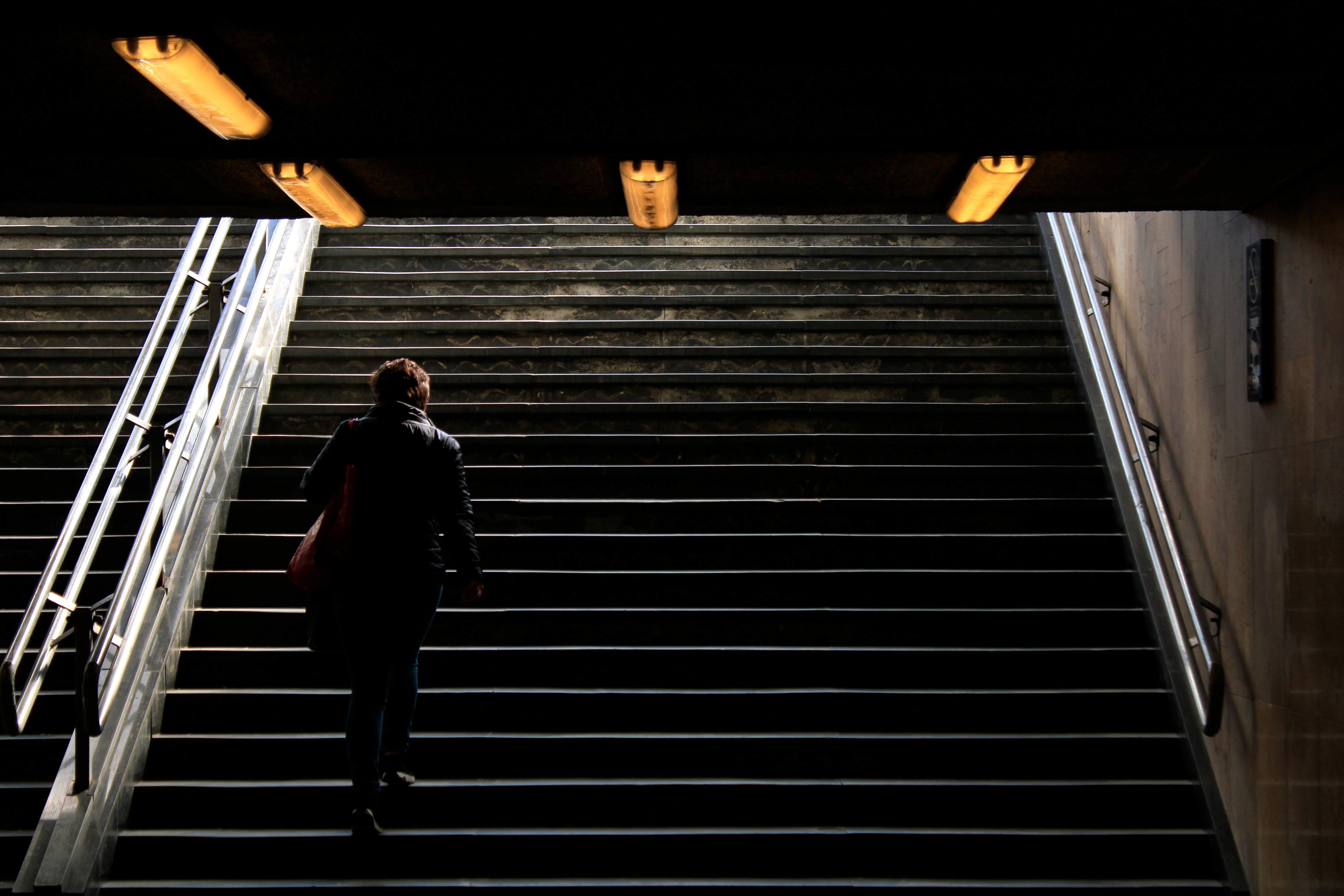 A person walking the stairs
