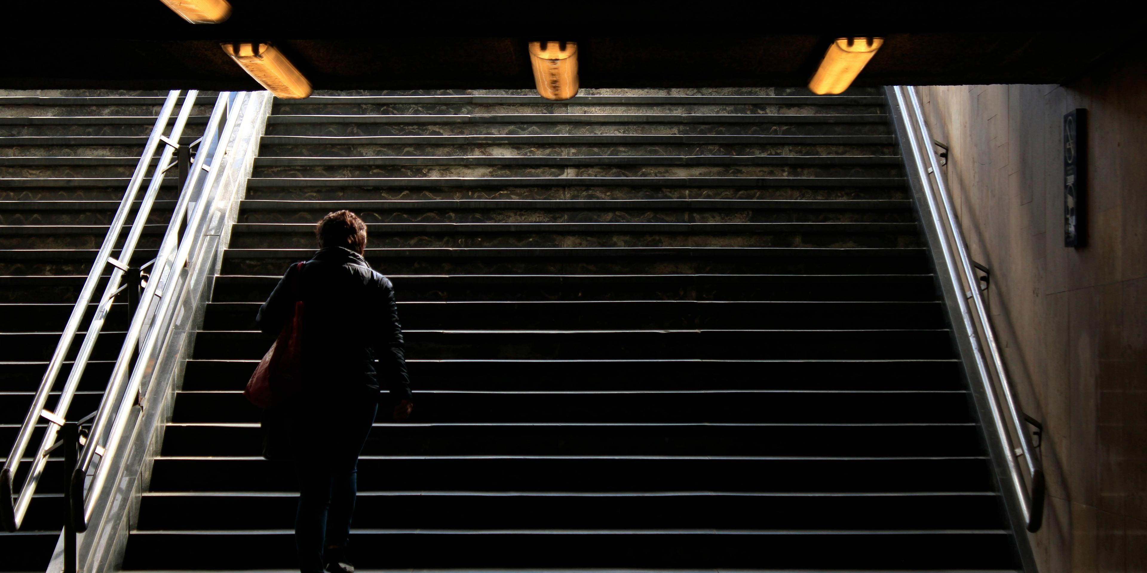 A person walking the stairs