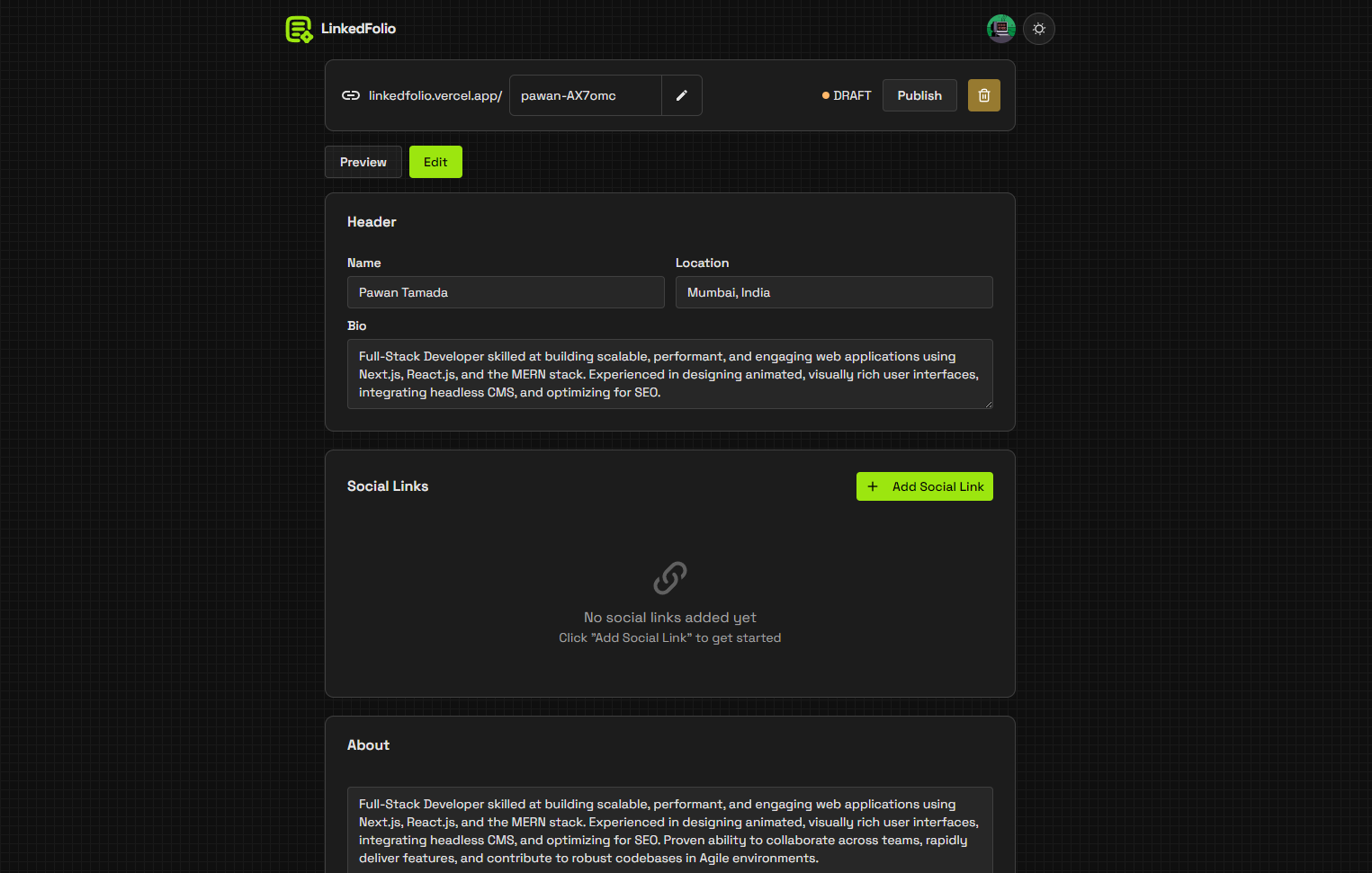 Customization options, edit screen