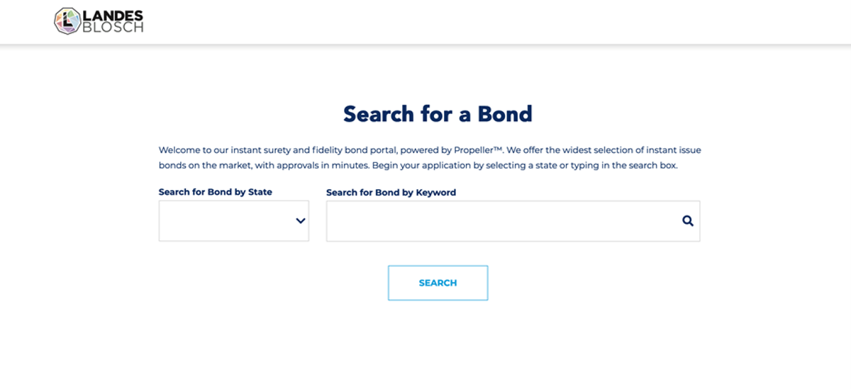 Screenshot preview of the LandesBlosch online quote system interface for purchasing bonds.