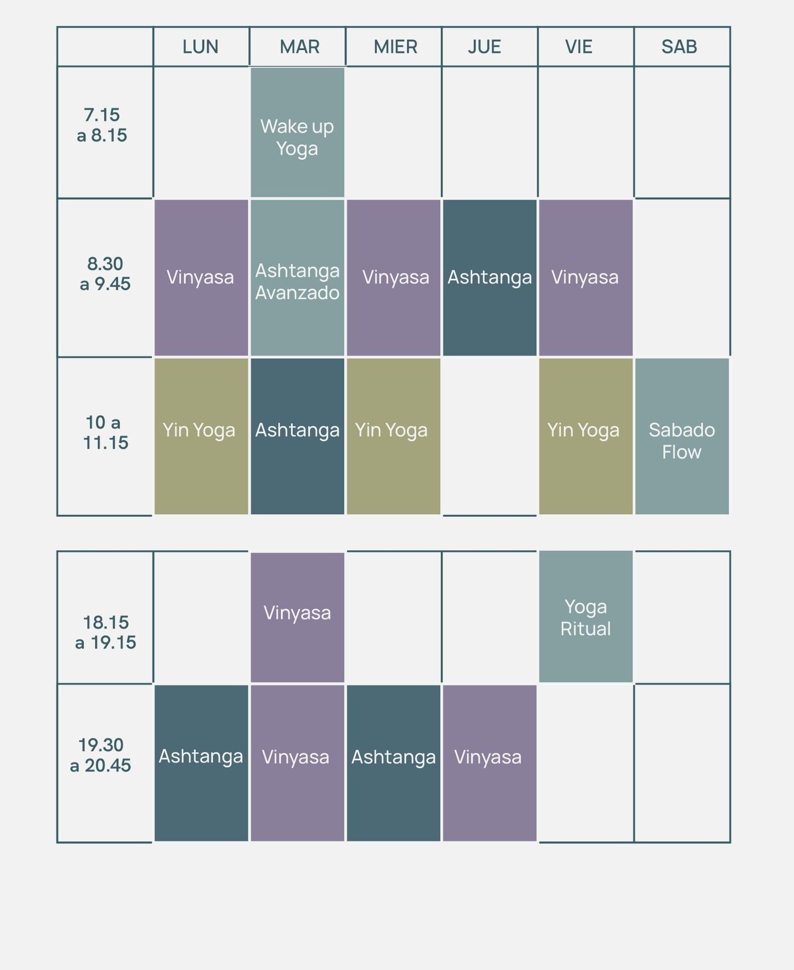 Grilla semanal de clases — Sede La Horqueta