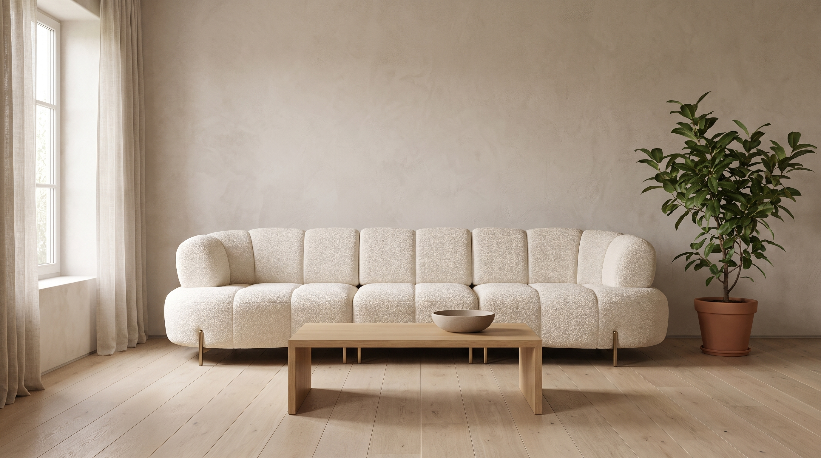 Murter, sofa uz svetao zid, ispred niskog stola od hrastovine