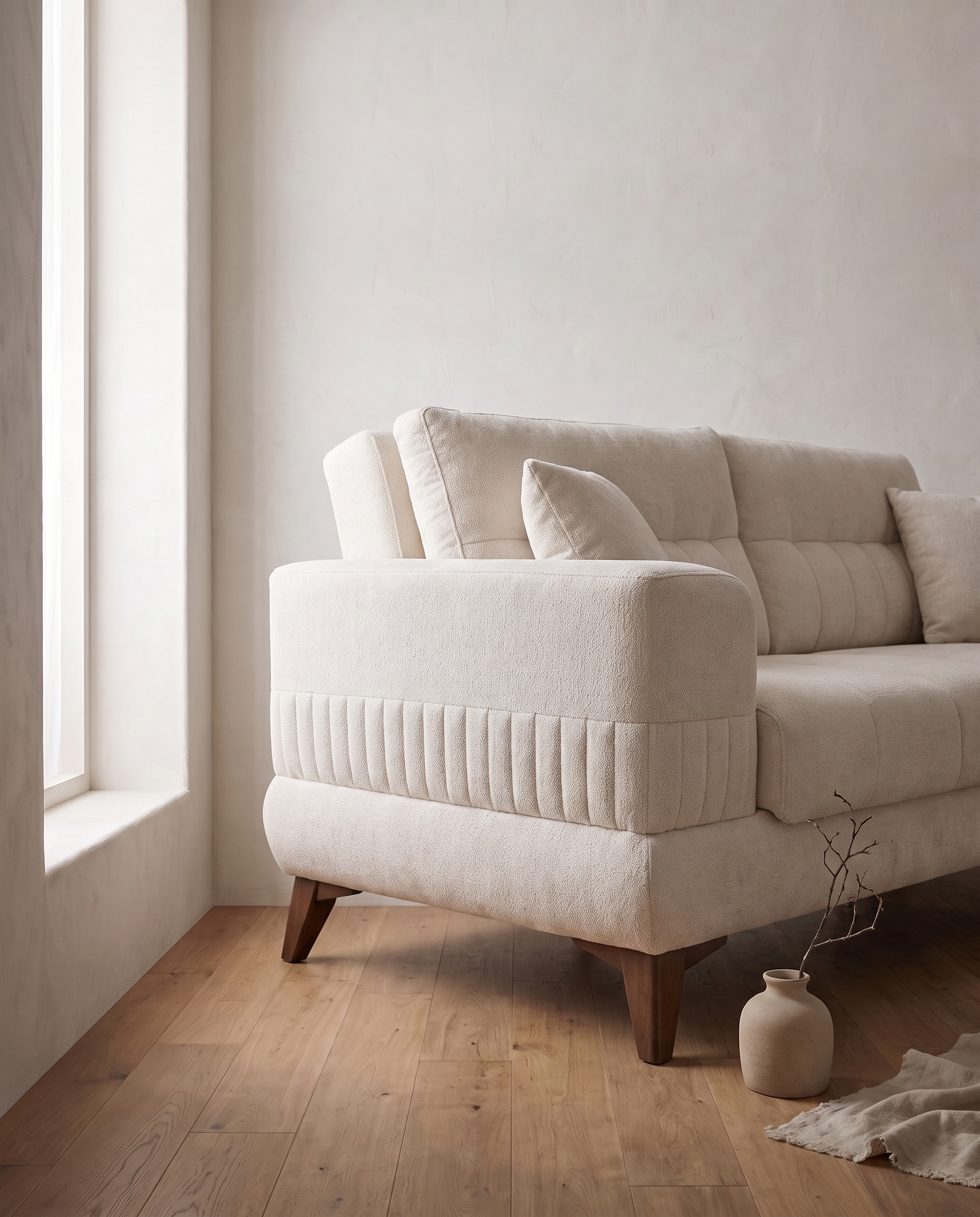 Nepi sofa, traka uspravnog prošiva na čeonoj strani rukonaslona