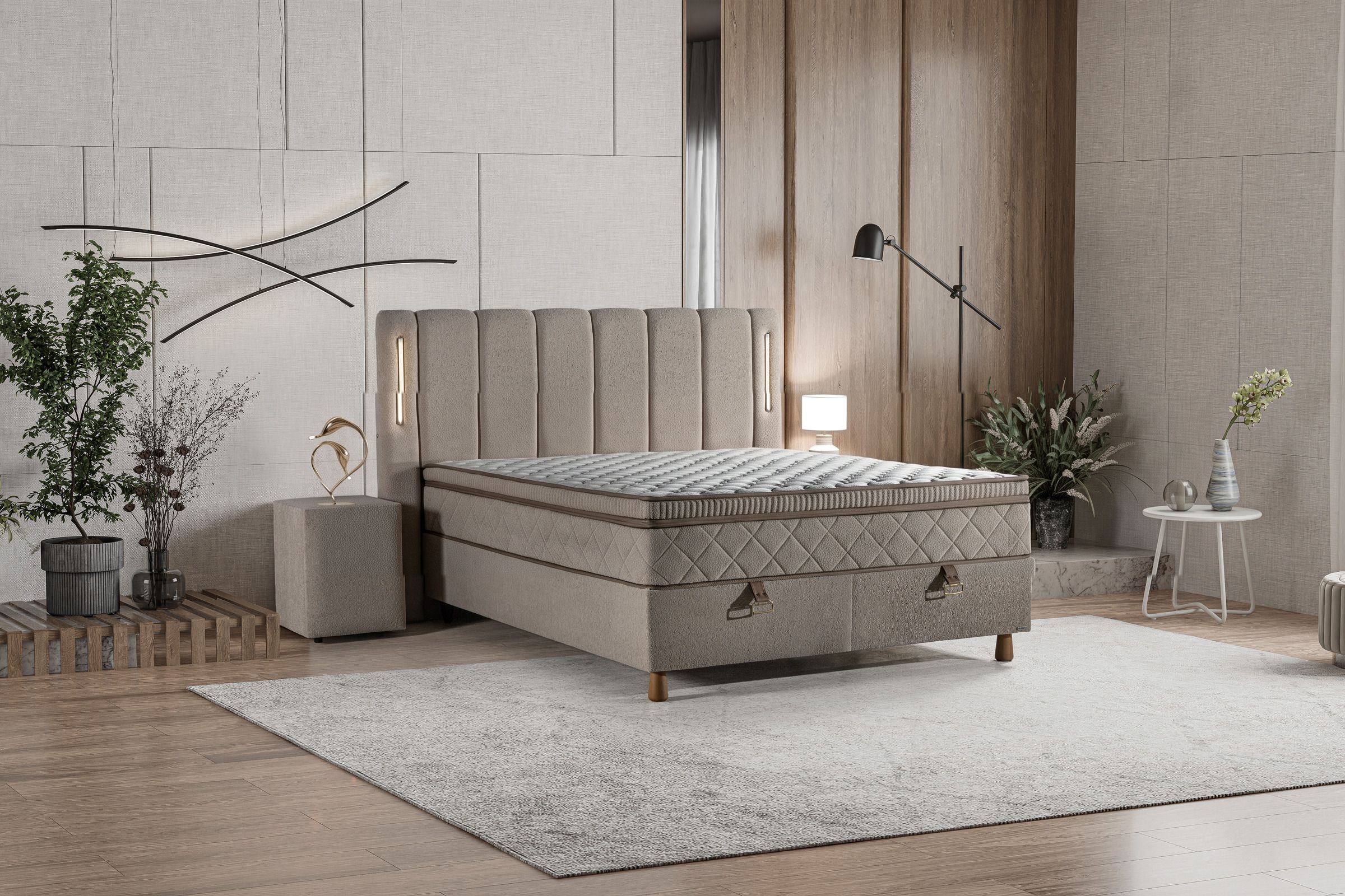 Elegance — krevet sa strane, vidi se baza koja se otvara na gasnim amortizerima