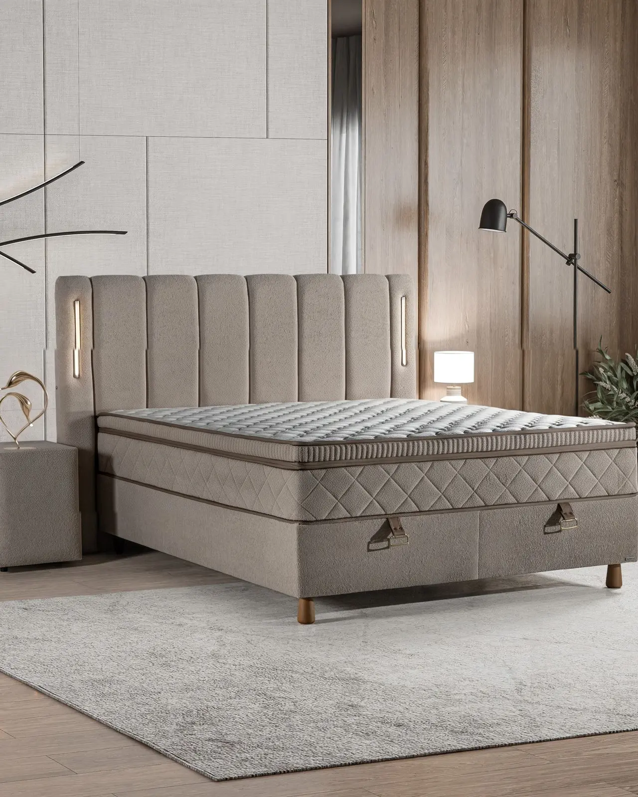Elegance — krevet sa strane, vidi se baza koja se otvara na gasnim amortizerima