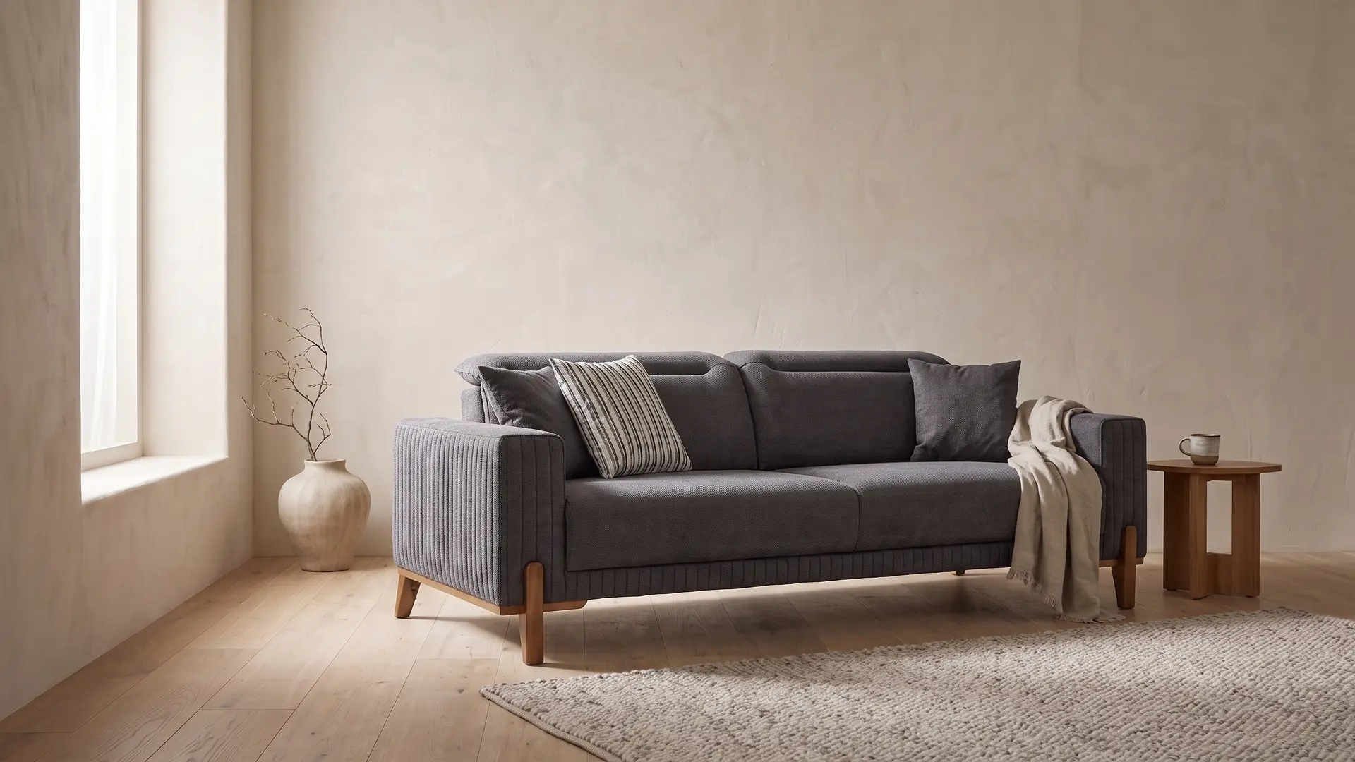 Gavoi sofa u tihoj dnevnoj sobi, u tri četvrtine sa prednje leve strane