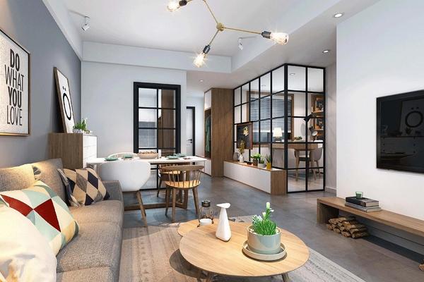 minimal clean calm colors living room design wood