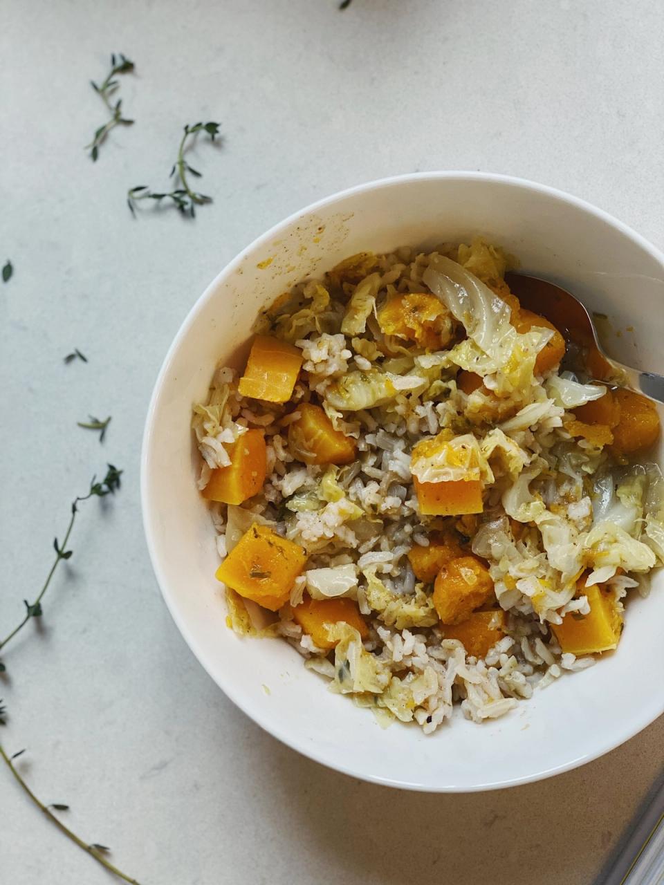 Butternut Squash Stew with Coconut Cream over Brown Jasmine Rice