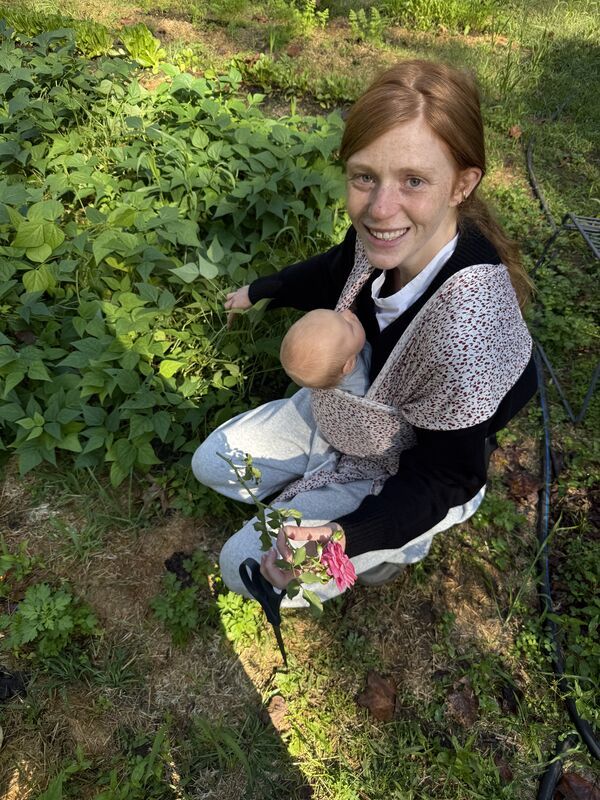 In the bean patch with the baby