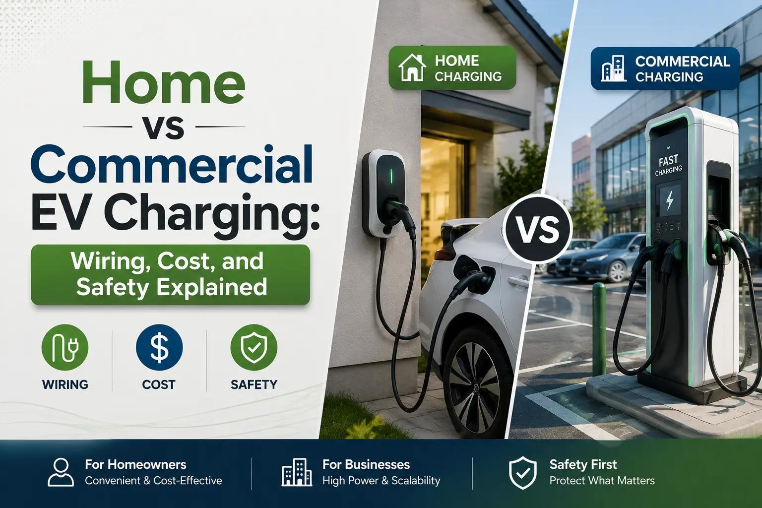 Home vs Commercial EV Charging: Wiring, Cost, and Safety Explained
