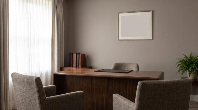 An empty, professional funeral home arrangement office, representing licensed funeral home staff and professional standards.