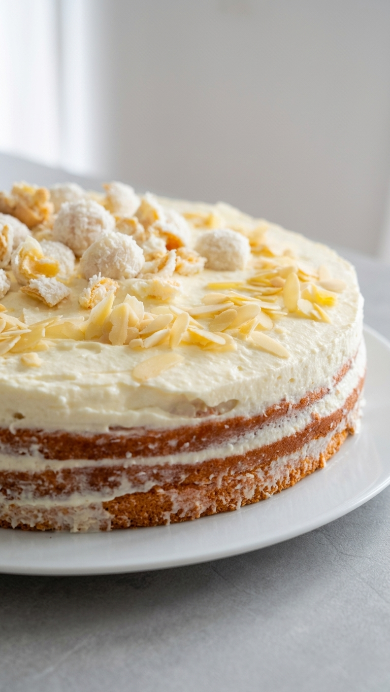 Cremige Raffaello-Torte auf einem Teller