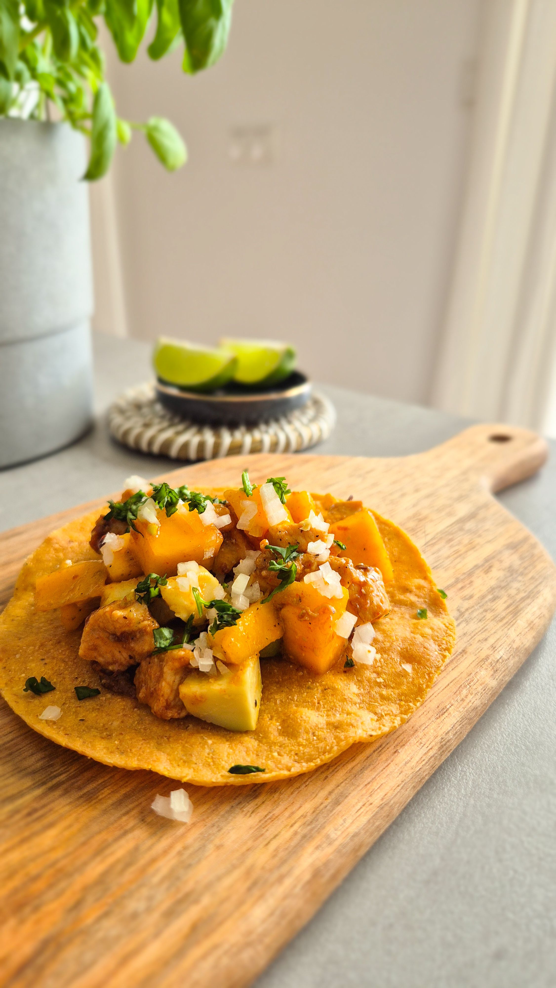 Mango Chipotle Chicken Tostadas